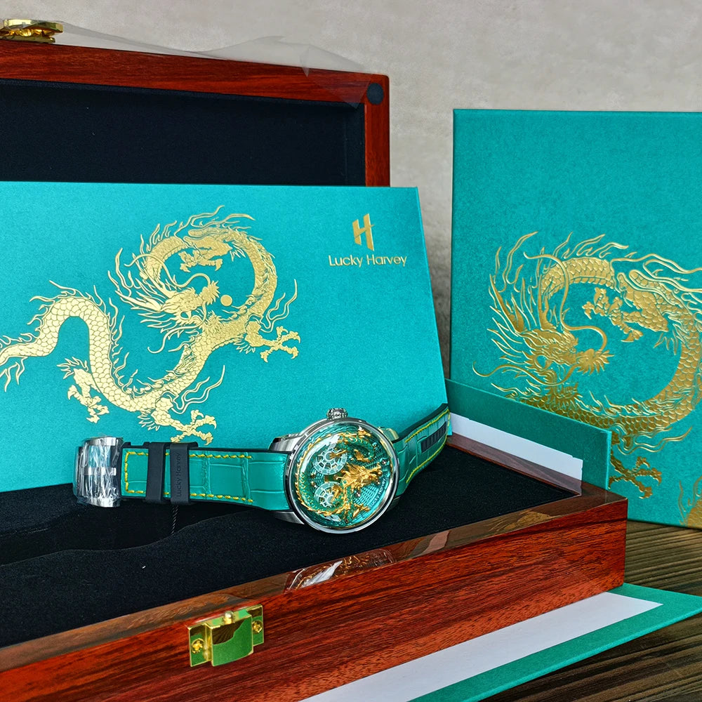 Enamel Craft Chinese Dragon Automatic Mechanical Watch for Men Synthetic Sapphire 3D Carved Limited Edition Series