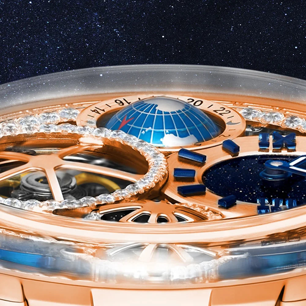 Crystal Watches for Men Hand-Wind Real Flying Tourbillon Movement Luxury Mechanical Mens Watch Brilliant Diamonds 3D Dial