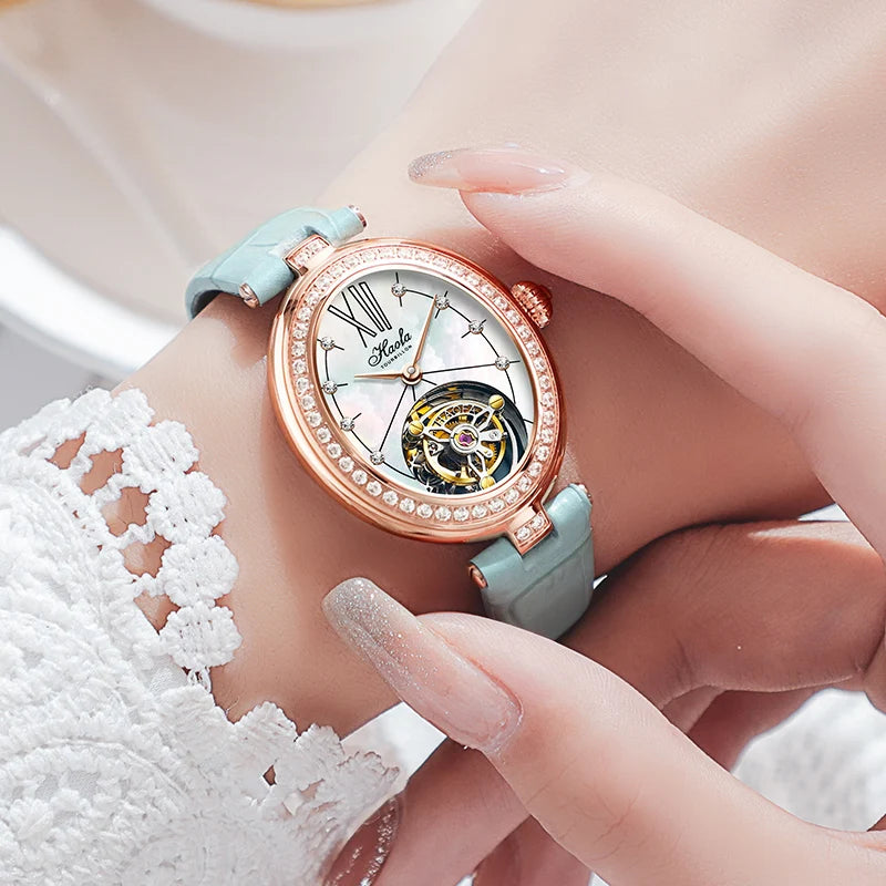 Haofa Limited Edition Flying Tourbillon Luxury Manual Mechanical Movement Watch Sapphire Oval Elegant Ladies Wristwatch 2118
