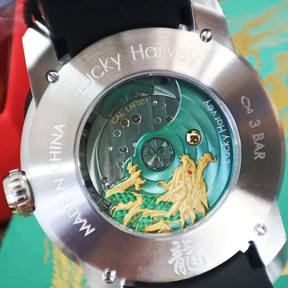 Enamel Craft Chinese Dragon Automatic Mechanical Watch for Men Synthetic Sapphire 3D Carved Limited Edition Series