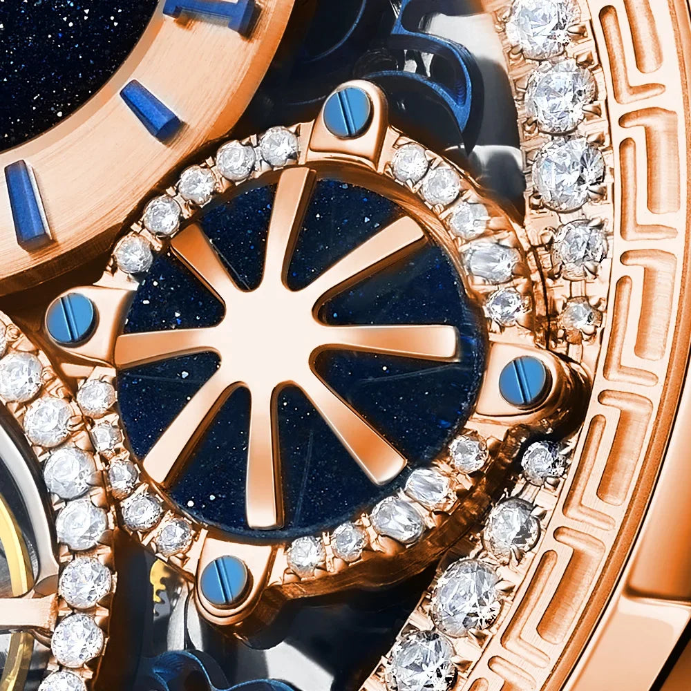 Crystal Watches for Men Hand-Wind Real Flying Tourbillon Movement Luxury Mechanical Mens Watch Brilliant Diamonds 3D Dial