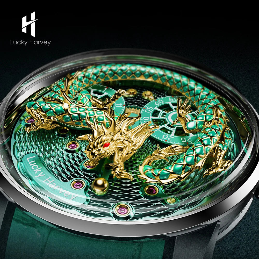 Enamel Craft Chinese Dragon Automatic Mechanical Watch for Men Synthetic Sapphire 3D Carved Limited Edition Series