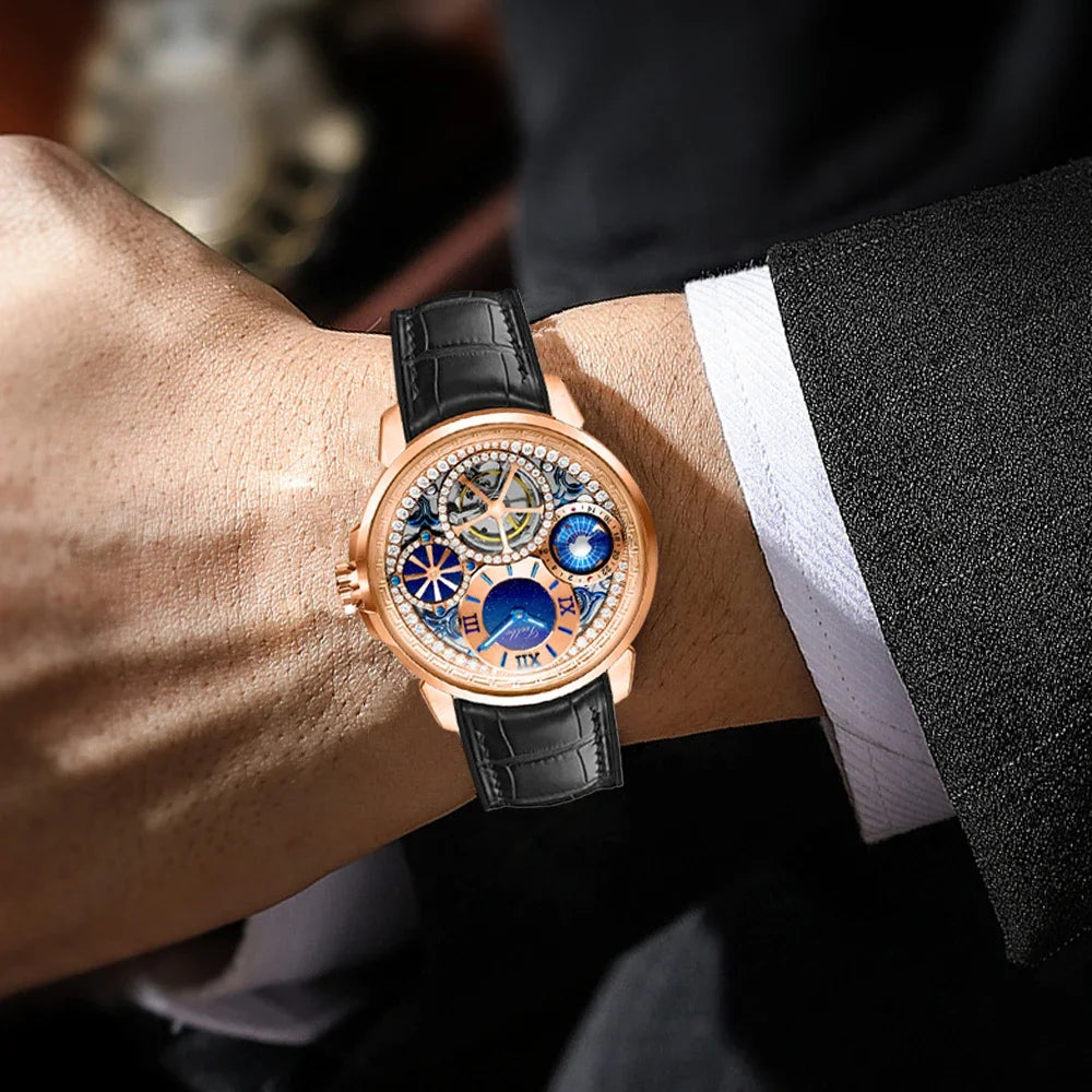 Crystal Watches for Men Hand-Wind Real Flying Tourbillon Movement Luxury Mechanical Mens Watch Brilliant Diamonds 3D Dial