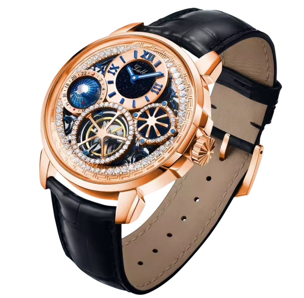 Crystal Men’s Hand-Wound Watch – Flying Tourbillon Movement, 3D Dial & Luxury Diamond Details