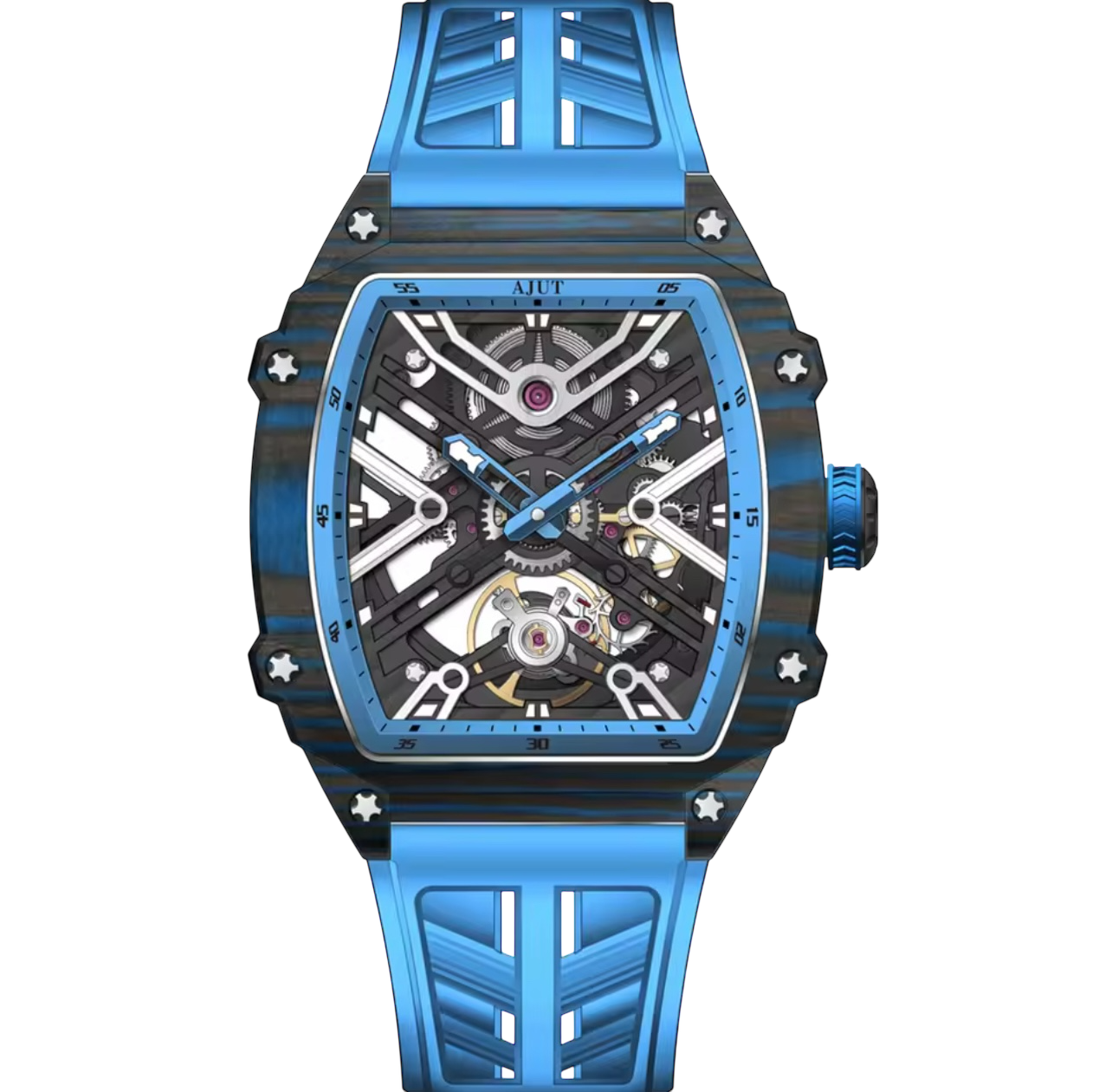 Men’s Automatic Tourbillon Watch – Sapphire Crystal, Carbon Fiber Bezel, Skeleton Dial (Model 0510)