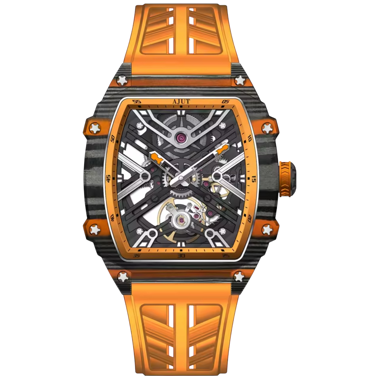 Men’s Automatic Tourbillon Watch – Sapphire Crystal, Carbon Fiber Bezel, Skeleton Dial (Model 0510)
