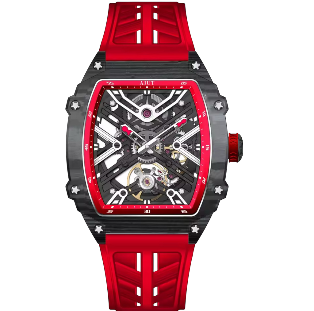 Men’s Automatic Tourbillon Watch – Sapphire Crystal, Carbon Fiber Bezel, Skeleton Dial (Model 0510)