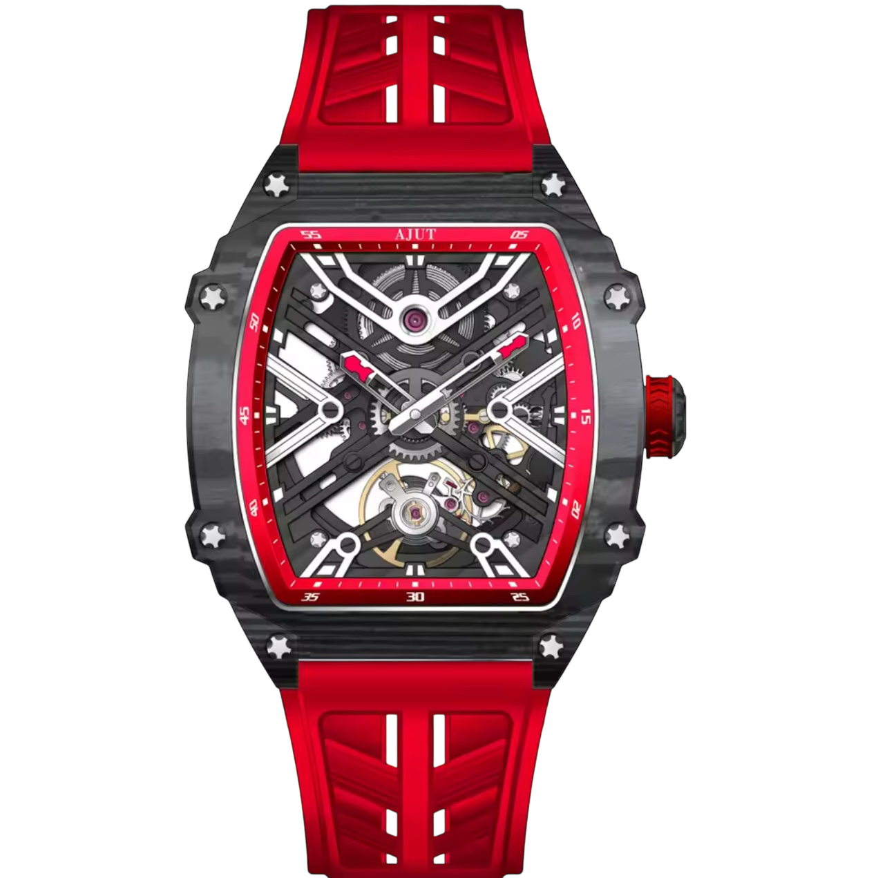 Men’s Automatic Tourbillon Watch – Sapphire Crystal, Carbon Fiber Bezel, Skeleton Dial (Model 0510)