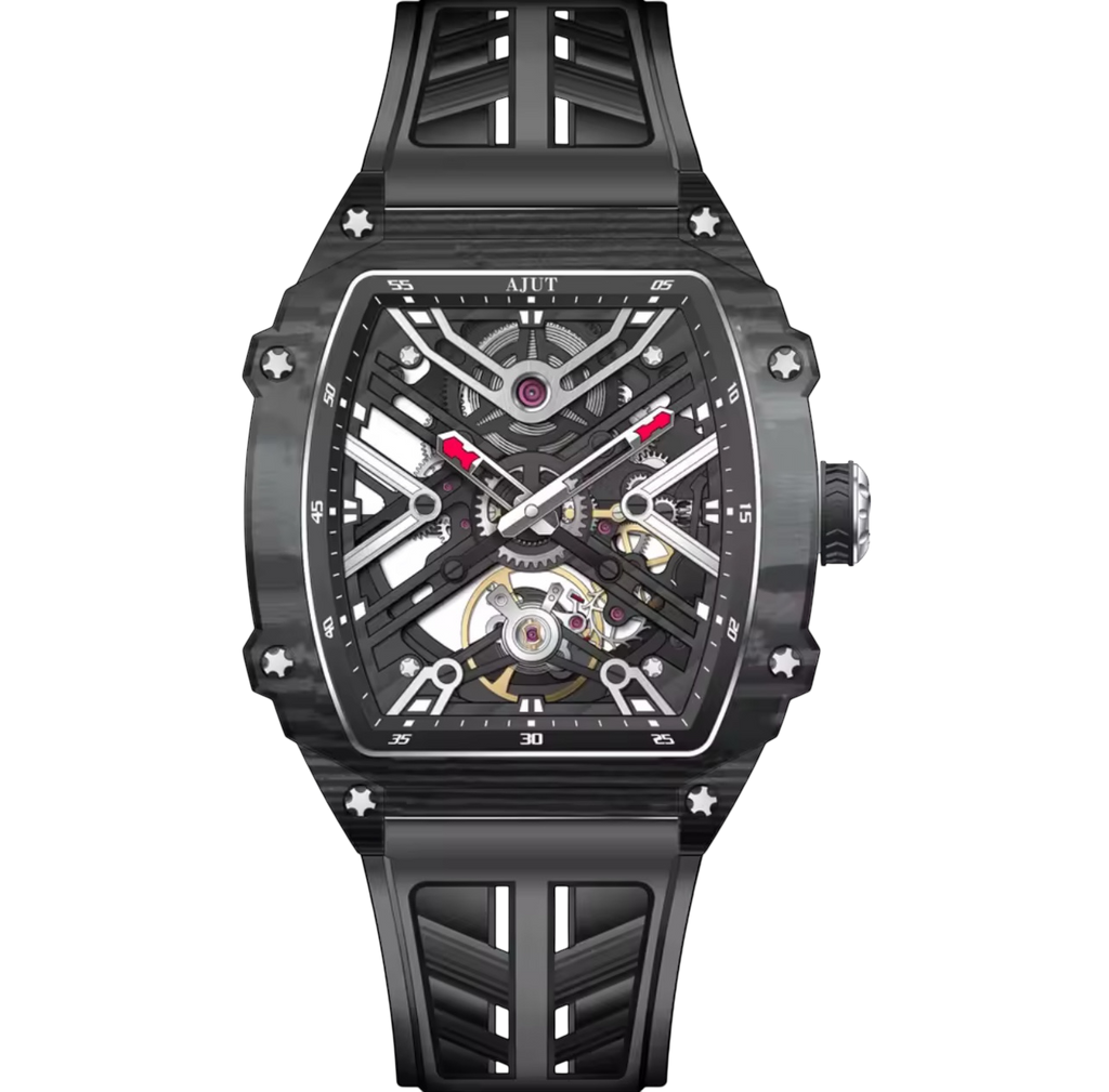 Men’s Automatic Tourbillon Watch – Sapphire Crystal, Carbon Fiber Bezel, Skeleton Dial (Model 0510)