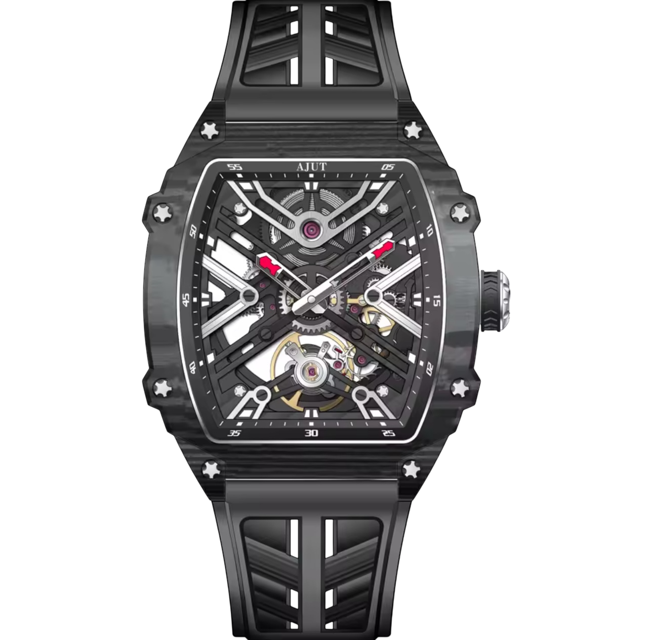 Men’s Automatic Tourbillon Watch – Sapphire Crystal, Carbon Fiber Bezel, Skeleton Dial (Model 0510)