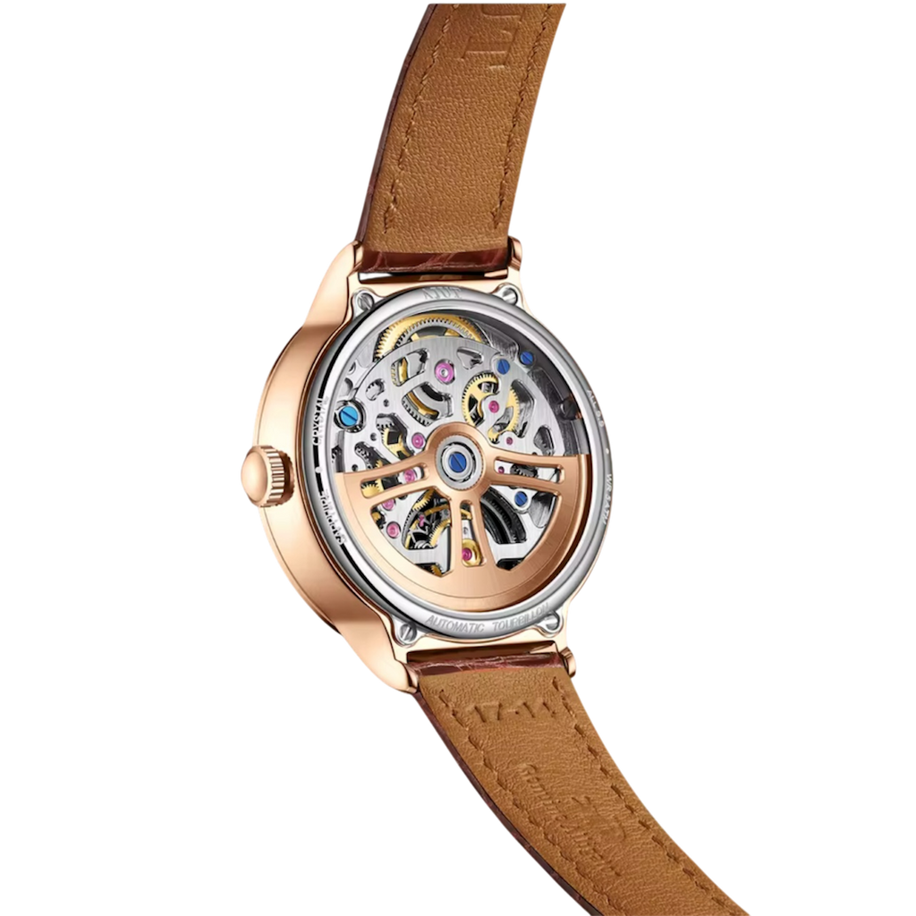 Ladies Luxury Automatic Tourbillon Watch – Embossed Diamond Parrot Design with Mother-of-Pearl Dial & Sapphire Skeleton Case, Model TAL0340