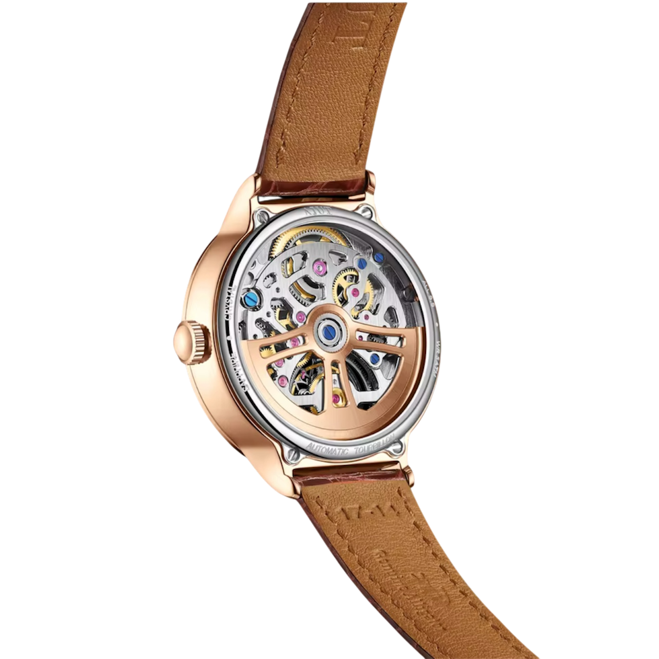Ladies Luxury Automatic Tourbillon Watch – Embossed Diamond Parrot Design with Mother-of-Pearl Dial & Sapphire Skeleton Case, Model TAL0340
