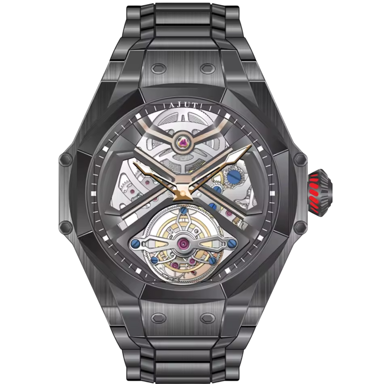 Men’s Luxury Skeleton Automatic Tourbillon Watch – Sapphire Crystal, Flying Tourbillon Design, Model 0370