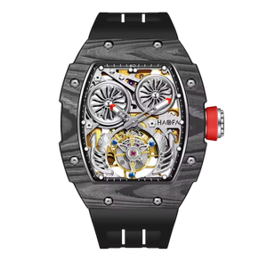 Men's Mechanical Tourbillon Watch – Double-Spring Turbine Drive, Automatic Skeleton Movement, Sport Carbon Fiber Design | Model 1922