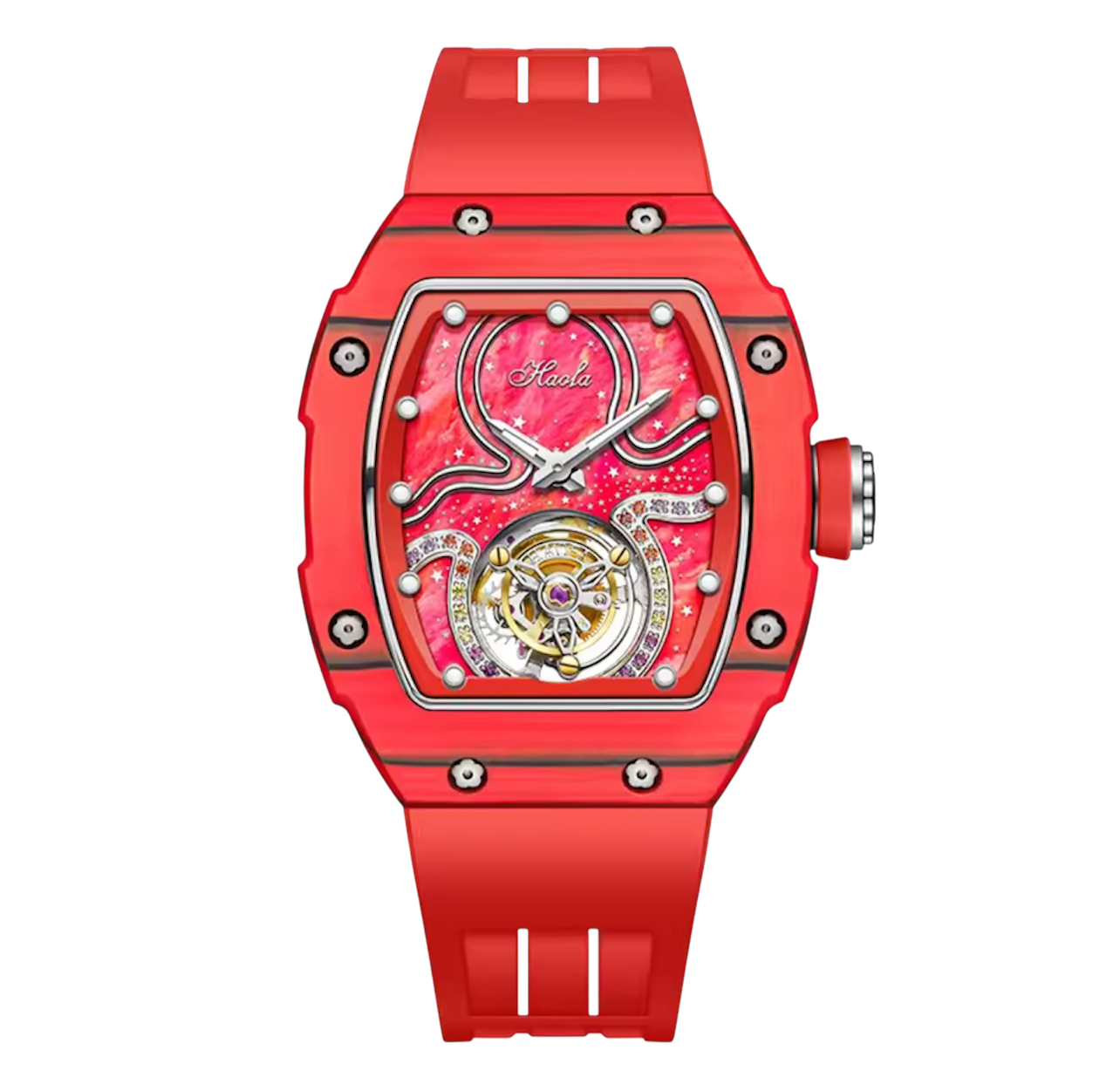 Luxury Women's Tourbillon Watch – High-Quality Manual Mechanical Movement, Water-Resistant Carbon Fiber Case with Butterfly Buckle | Model 1910L