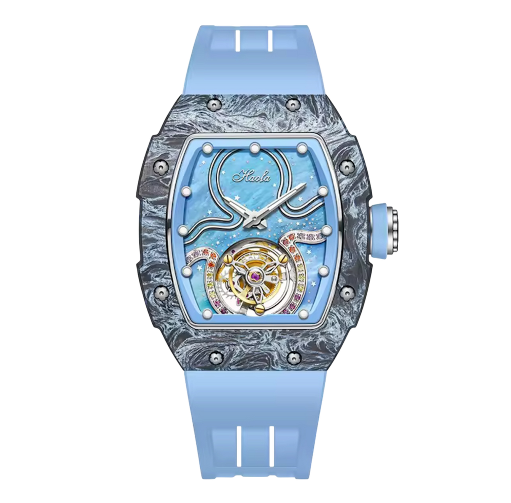 Luxury Women's Tourbillon Watch – High-Quality Manual Mechanical Movement, Water-Resistant Carbon Fiber Case with Butterfly Buckle | Model 1910L