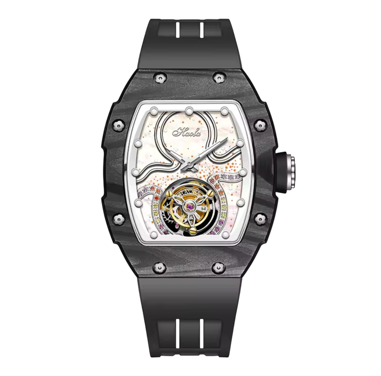 Luxury Women's Tourbillon Watch – High-Quality Manual Mechanical Movement, Water-Resistant Carbon Fiber Case with Butterfly Buckle | Model 1910L