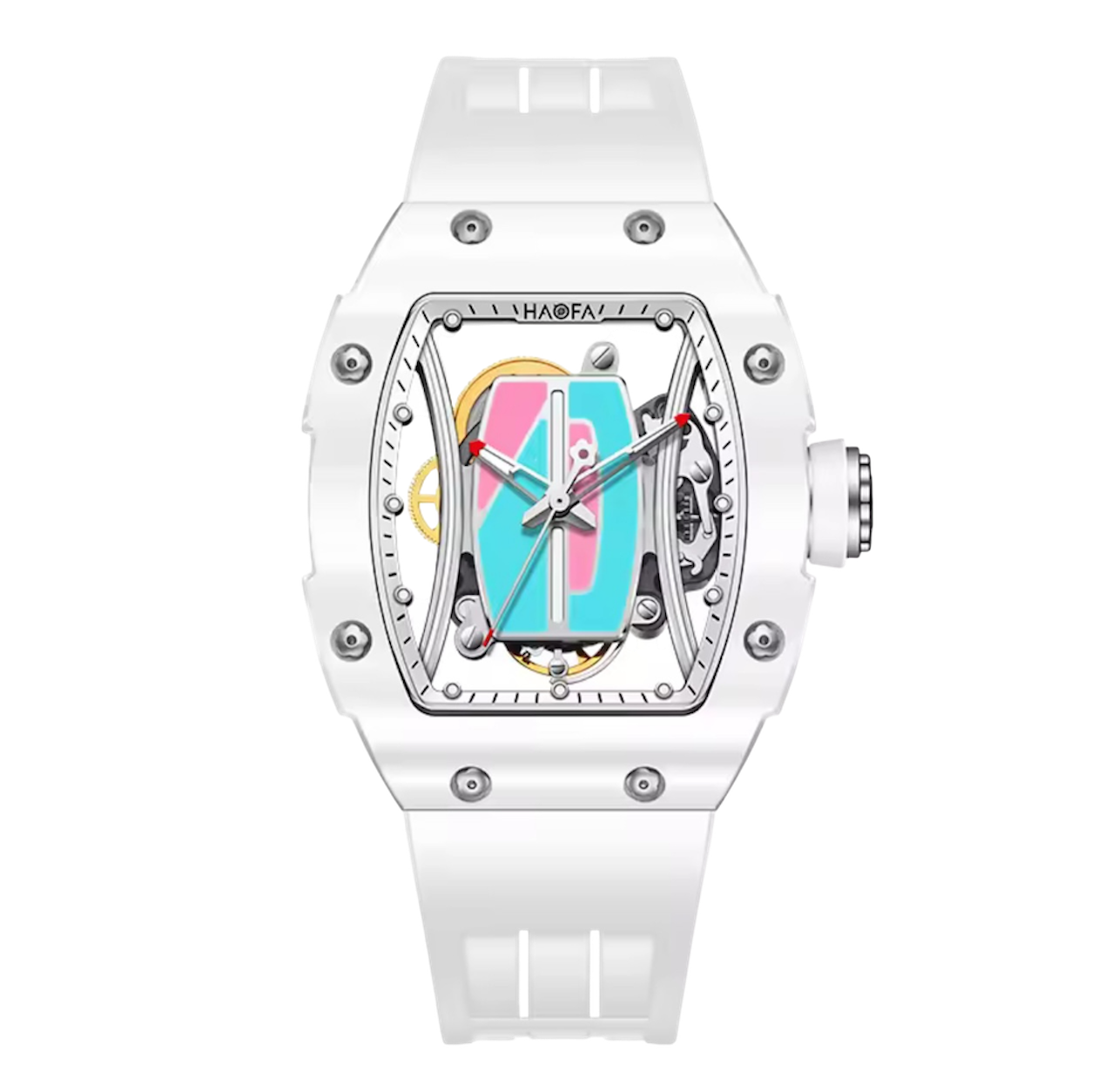 Haofa Ladies Automatic Mechanical Watch – 50M Waterproof, Sapphire Crystal, Rubber Strap, Stainless Steel Case | Model 1991