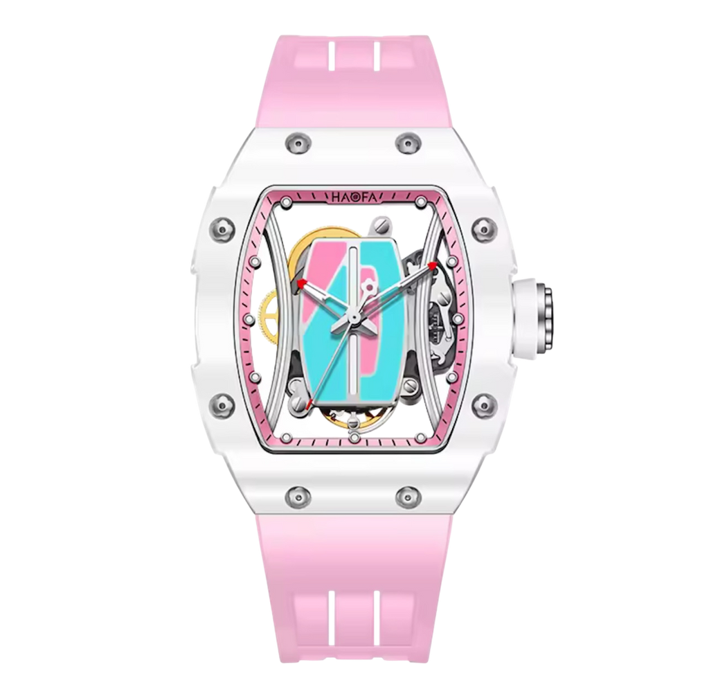 Haofa Ladies Automatic Mechanical Watch – 50M Waterproof, Sapphire Crystal, Rubber Strap, Stainless Steel Case | Model 1991
