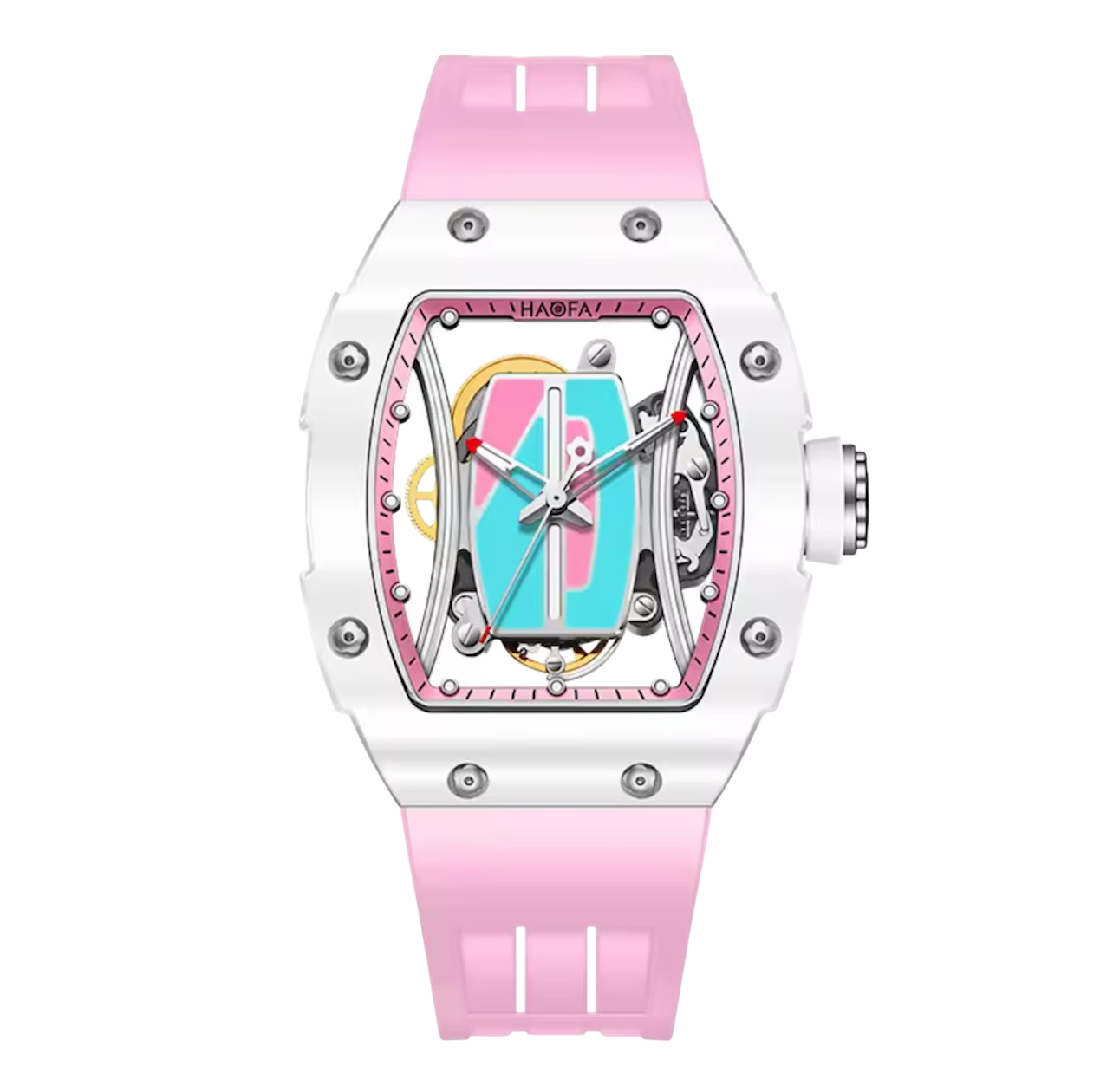 Haofa Ladies Automatic Mechanical Watch – 50M Waterproof, Sapphire Crystal, Rubber Strap, Stainless Steel Case | Model 1991