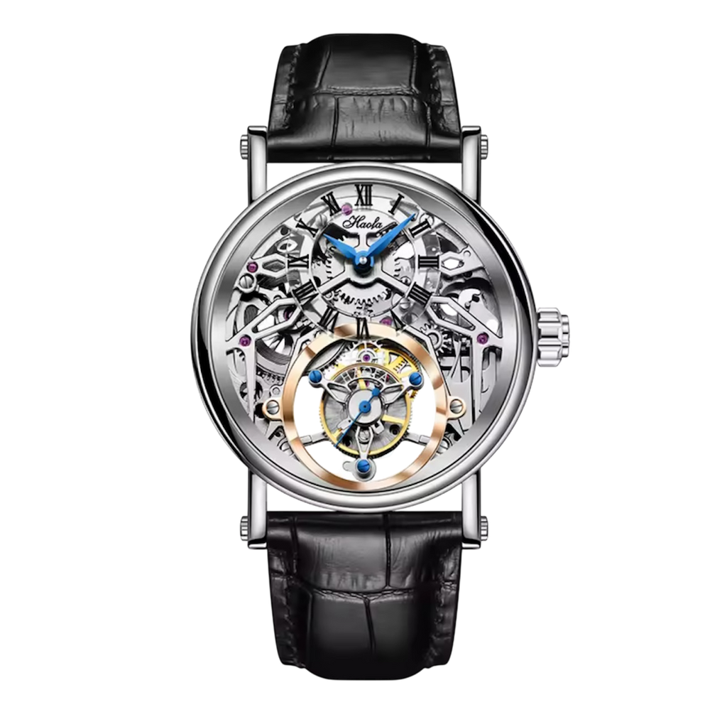 Hollow Flying Tourbillon Manual Watch for Men – 19 Jewels, Classic Engraving, 42H Power Reserve, Waterproof Leather Strap | Model 1602