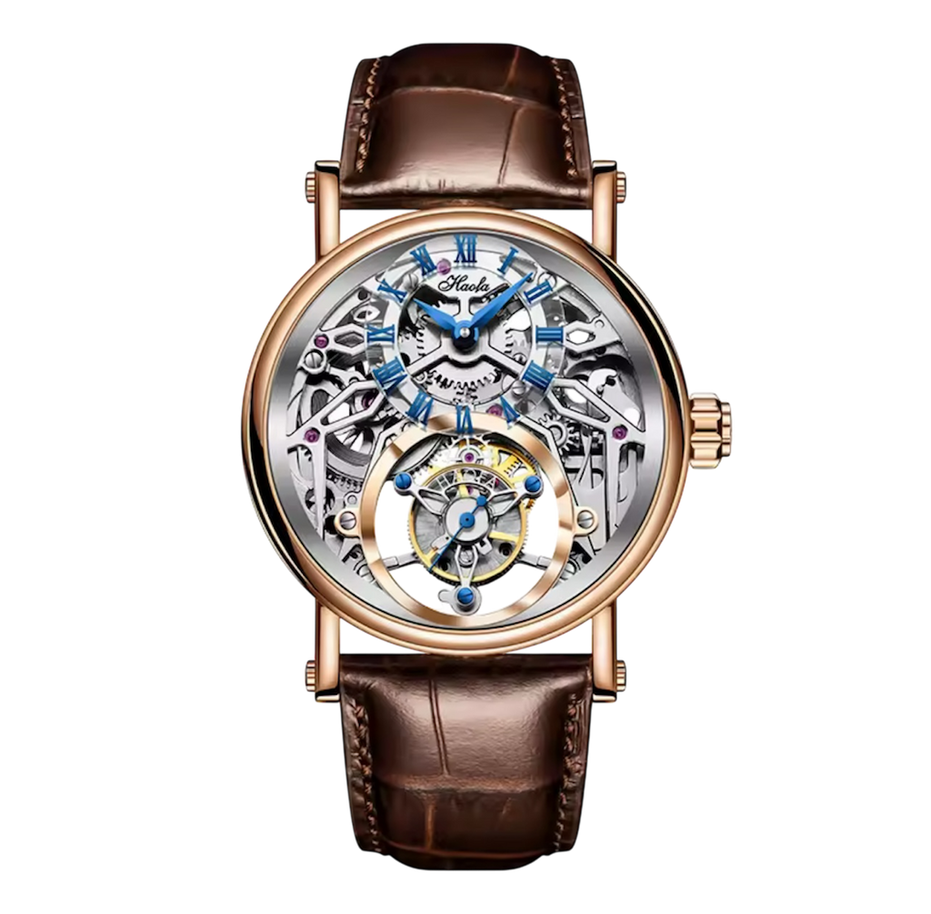 Hollow Flying Tourbillon Manual Watch for Men – 19 Jewels, Classic Engraving, 42H Power Reserve, Waterproof Leather Strap | Model 1602