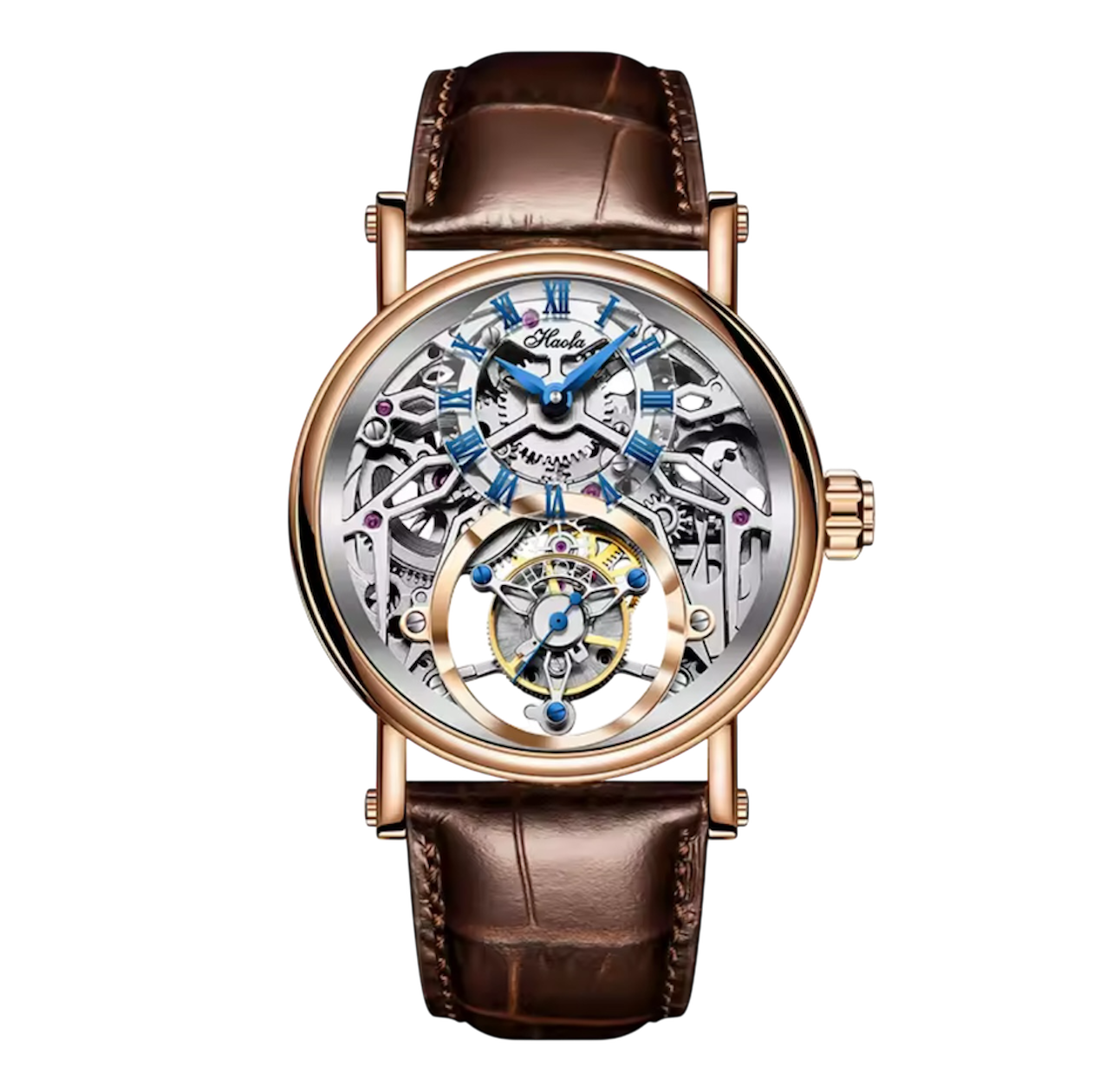 Hollow Flying Tourbillon Manual Watch for Men – 19 Jewels, Classic Engraving, 42H Power Reserve, Waterproof Leather Strap | Model 1602