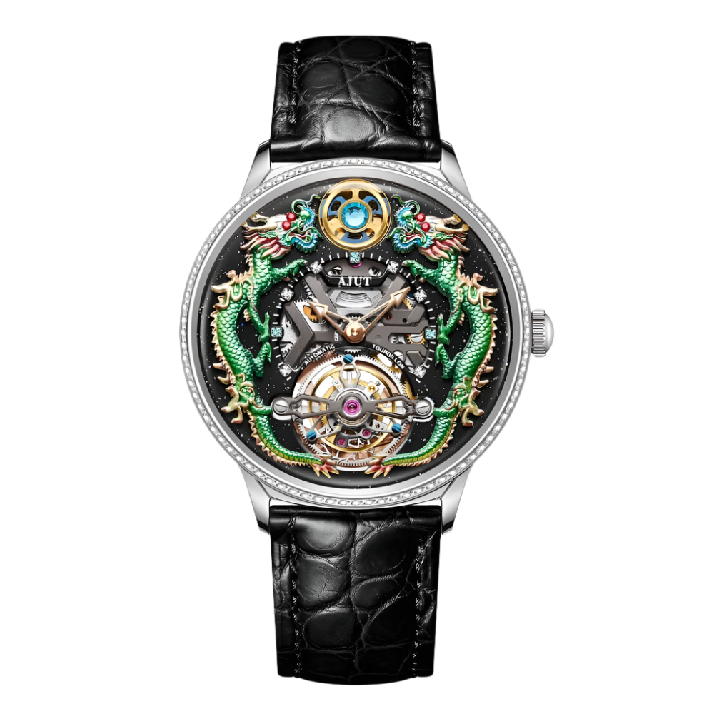 Elegant Automatic Mechanical Men's Watch with Zirconium Bezel and Crocodile Leather Strap - 43mm Dragon Dial Featuring 48-Hour Power Reserve and 50M Water Resistance