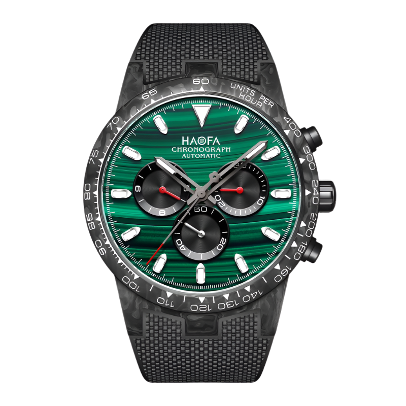 Haofa Chronograph Watch Automatic Mechanical Movement Watches for Men Carbon Fiber Case 50 Hours Power Reserve Rubber Strap 2366