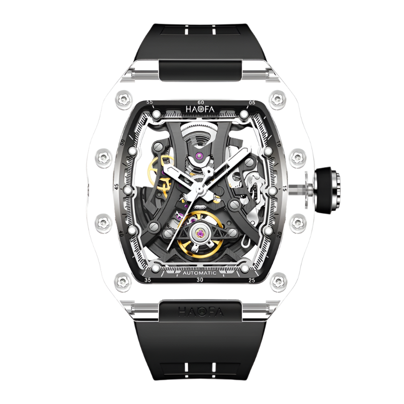 Haofa Crystal Luxury Transparent Automatic Mechanical Watch Unique Dial Skeleton Movement Wristwatch Luminous Watch for Men 2326