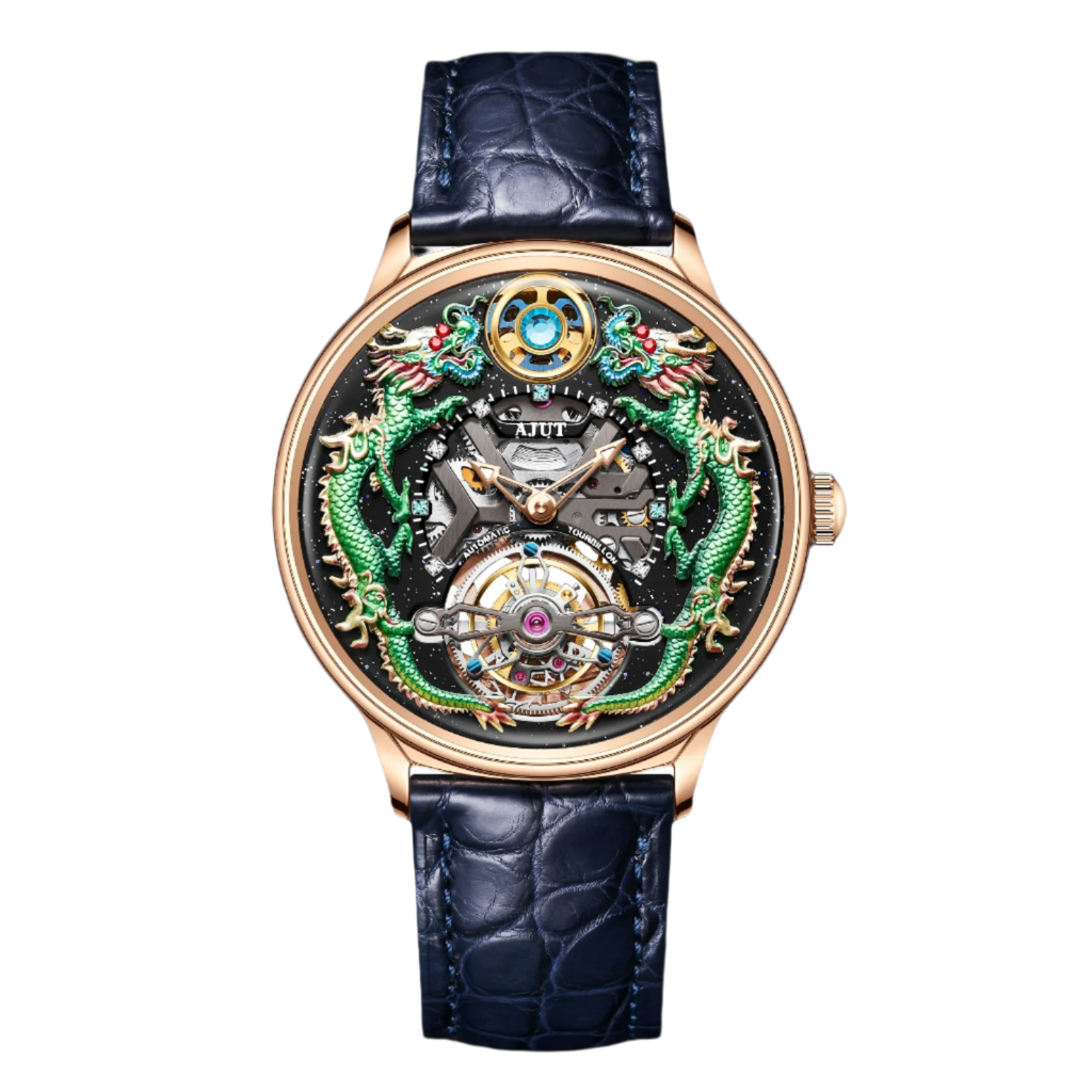 Elegant Automatic Mechanical Men's Watch with Zirconium Bezel and Crocodile Leather Strap - 43mm Dragon Dial Featuring 48-Hour Power Reserve and 50M Water Resistance