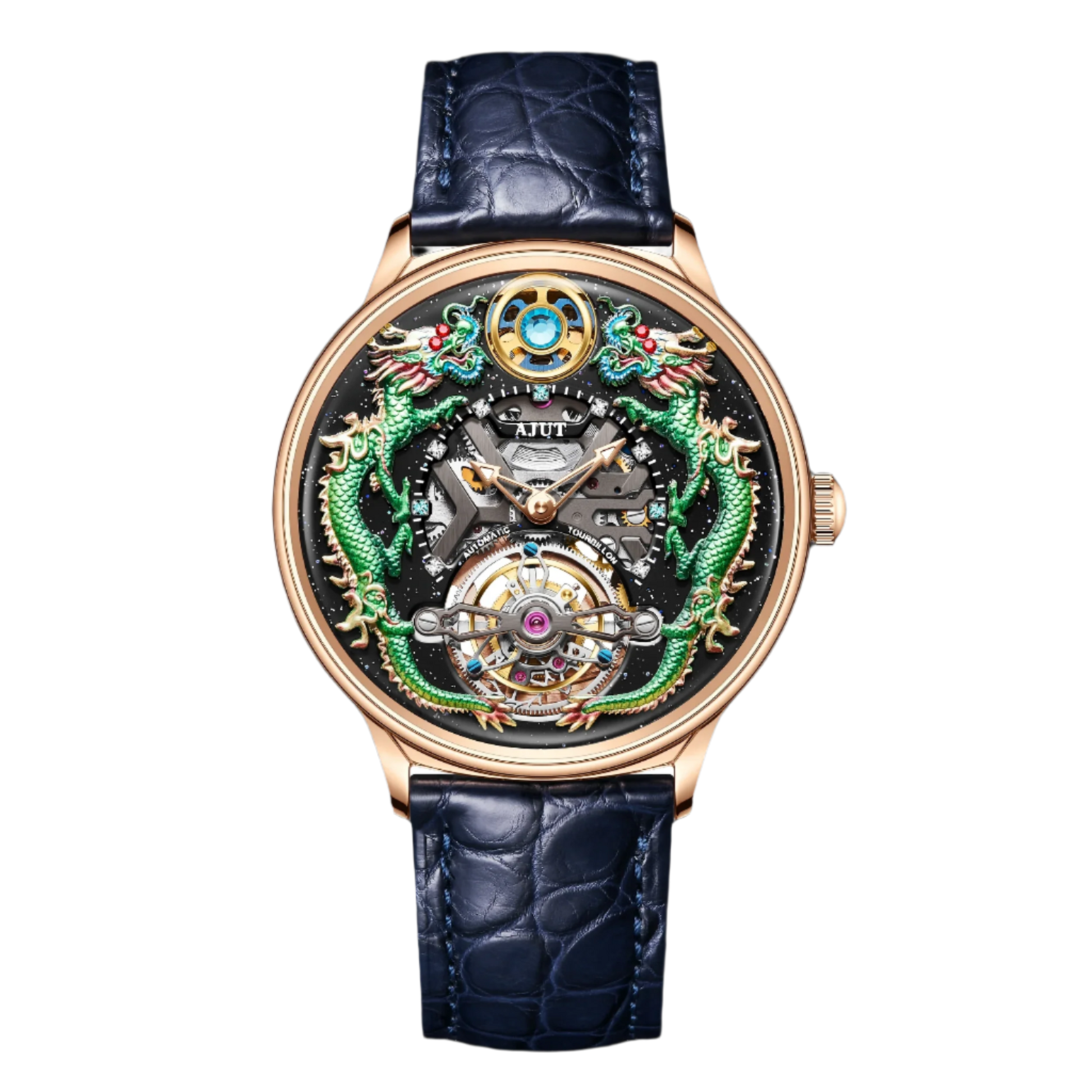 Elegant Automatic Mechanical Men's Watch with Zirconium Bezel and Crocodile Leather Strap - 43mm Dragon Dial Featuring 48-Hour Power Reserve and 50M Water Resistance