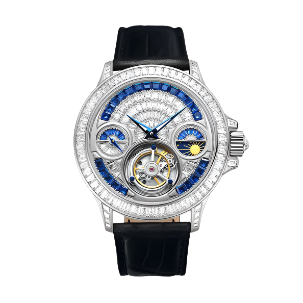 Automatic Tourbillon Mechanical Watch for Men Luxury Brilliant Crystals Multi-Function Fashion Jewellery Collection Watch