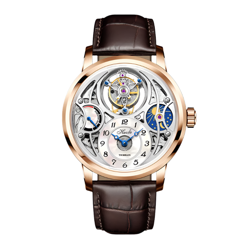 Haofa GMT Tourbillon Movement Watch Men Starry Sky Function Hollow Mechanical Watch for Men Business Mother of Pearl Dial 1939