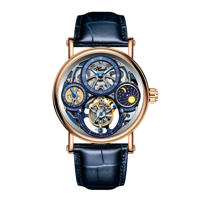 Haofa Skeleton Tourbillon Watch Man Mechanical Hollow Luminous Day and Night Painted Arabic Numerals Carve Luxury Leather 1601