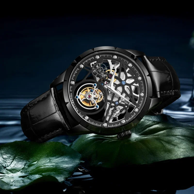 Swiss True Flying Tourbillon Mechanical Hollow Belt Men'S Watch Waterproof Business New Hot Sale of the Season Model Luxury Leat
