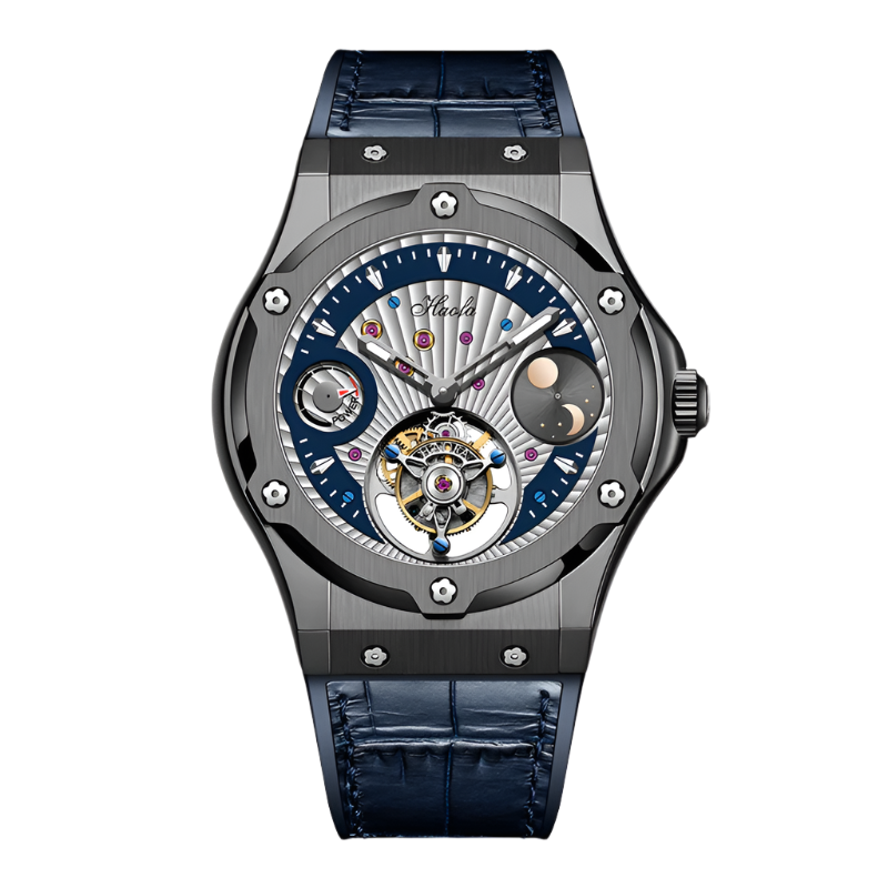Haofa Mechanical Wristwatch Flying Tourbillon Day and Night Power Dial Sapphire Manual Business Waterproof Watch Luxury Men 1915