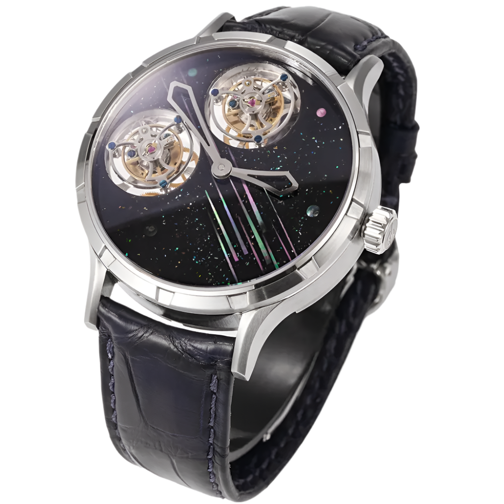 Luxury Double Tourbillon Men'S Watches 45Mm Lacquer Mother-Of-Pearl Gemstone Dial Shanghai Customized Carved Movement