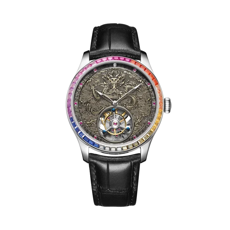 Mirror Legend Sunrise Series Automatic Tourbillon Machine Watch Real Diamond Inlay