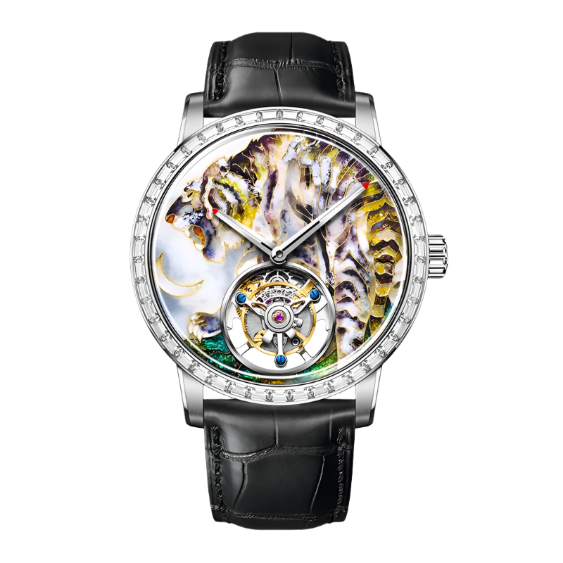 Hoafa Flying Tourbillon Mechanical Men Watch Intangible Heritage Enamel Oriental Colored Zircon Bezel Designer Luxury Watch 2261