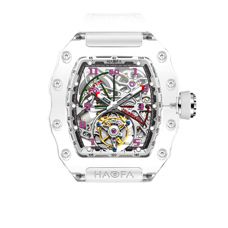 Haofa Automatic Tourbillon Mechanical Watch Designer Luxury Brand Skeleton Crystal Case Waterproof High Quality Men'S Watch 2210