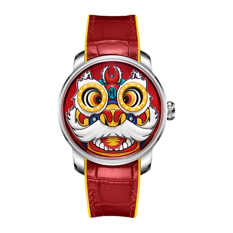 Automatic Mechanical Watches for Men Chinese Traditional Lion Dial Sapphire Waterproof Luminous Cartoon Wristwatch