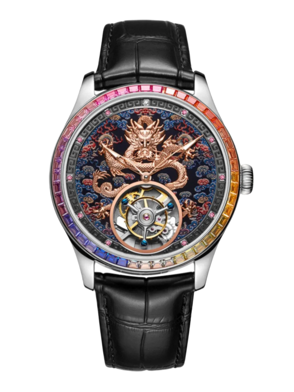 Mirror Legend Sunrise Series Automatic Tourbillon Machine Watch Real Diamond Inlay