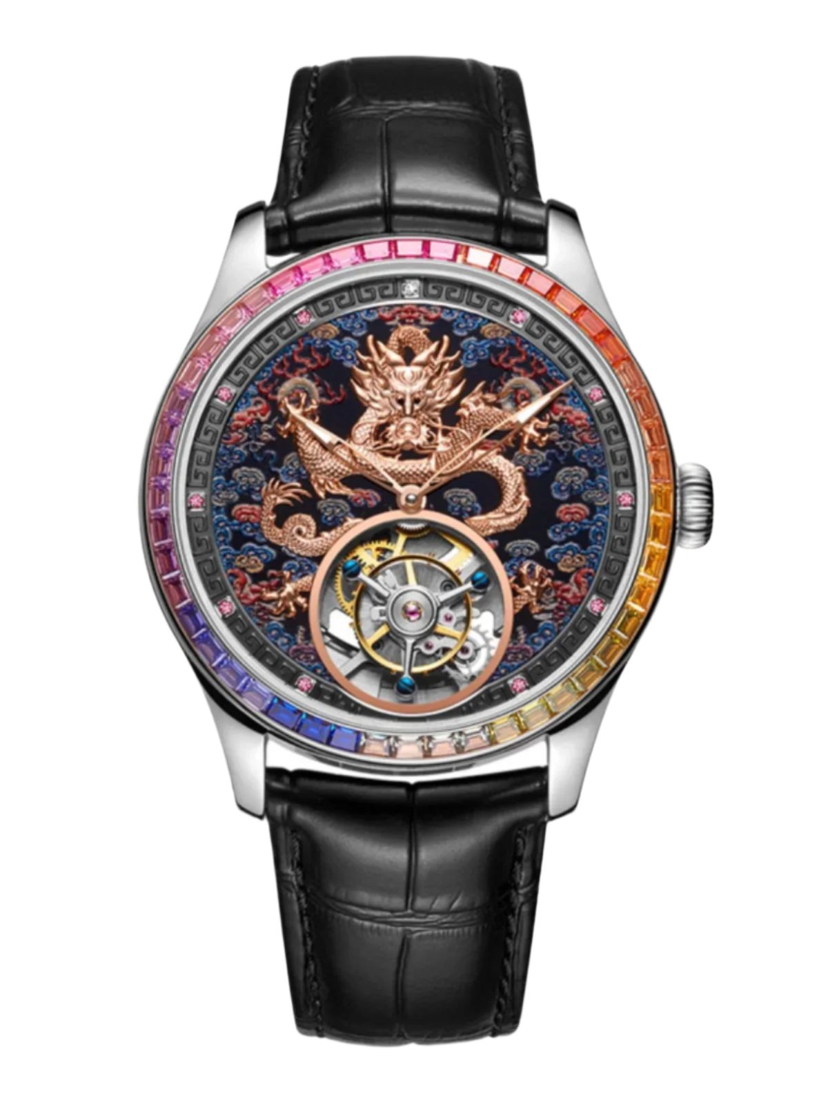 Mirror Legend Sunrise Series Automatic Tourbillon Machine Watch Real Diamond Inlay