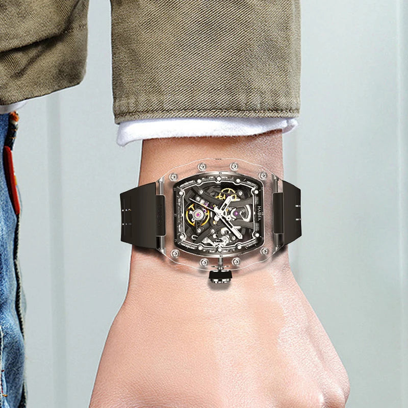 Haofa Crystal Luxury Transparent Automatic Mechanical Watch Unique Dial Skeleton Movement Wristwatch Luminous Watch for Men 2326