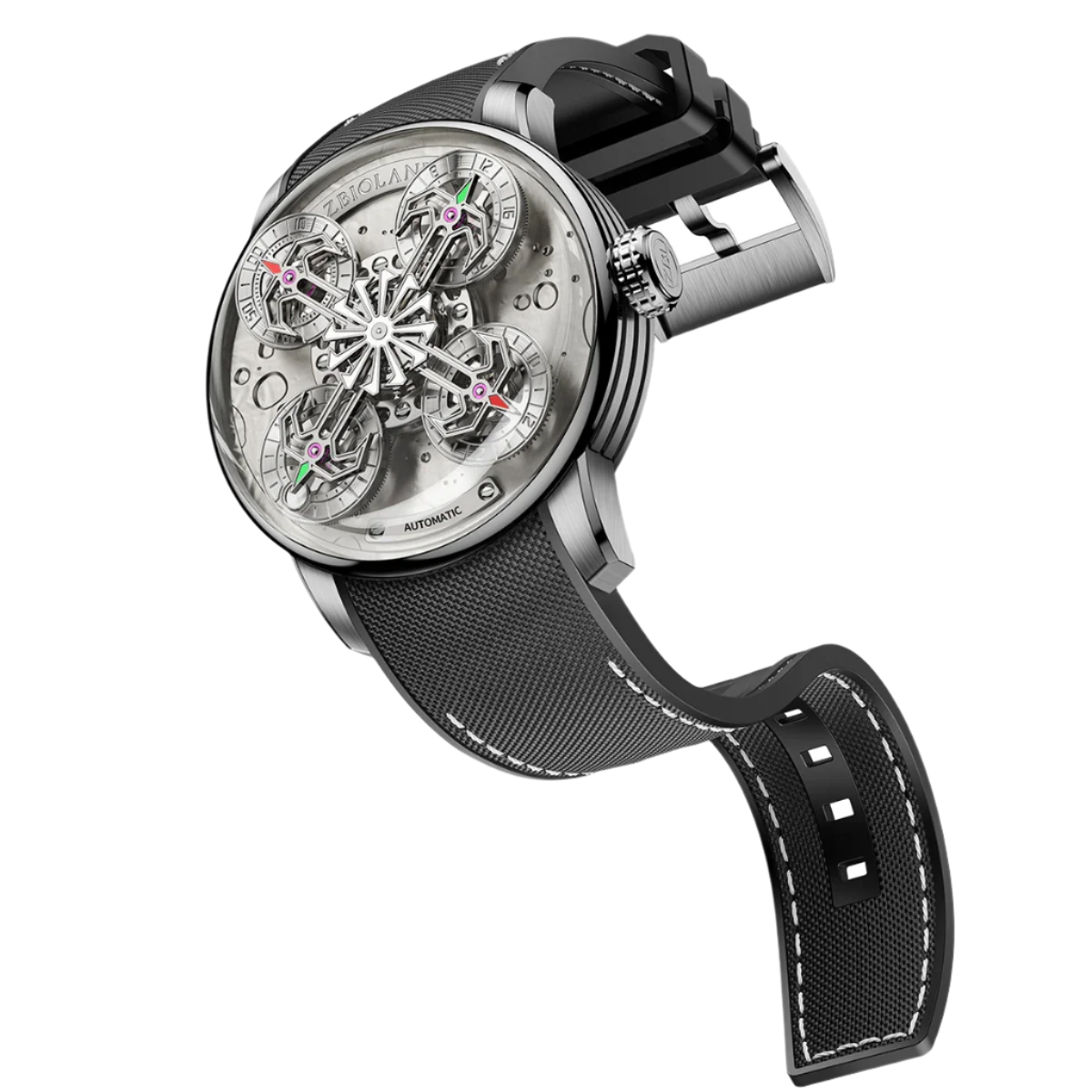 ZBIOLAND Space Station Automatic Mechanical Watches for Men Dial 4 Dial Display Sun Stars Luminous Charm Men'S Watch 1003