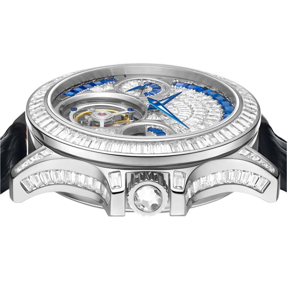 Automatic Tourbillon Mechanical Watch for Men Luxury Brilliant Crystals Multi-Function Fashion Jewellery Collection Watch