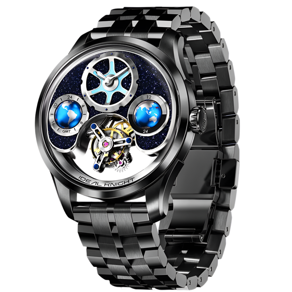 IDEAL KNIGHT Top Brand Luxruy Mens Watch Advanced Tourbillon Automatic Mechanical Watch Waterproof Luminous Dual Region Time