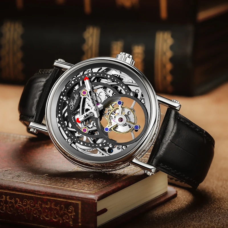 Haofa Manual Winding 3D Hollow Engraving Movement Flying Tourbillon Mechanical Watch Waterproof Elegant Leather Men'S Watch 1603