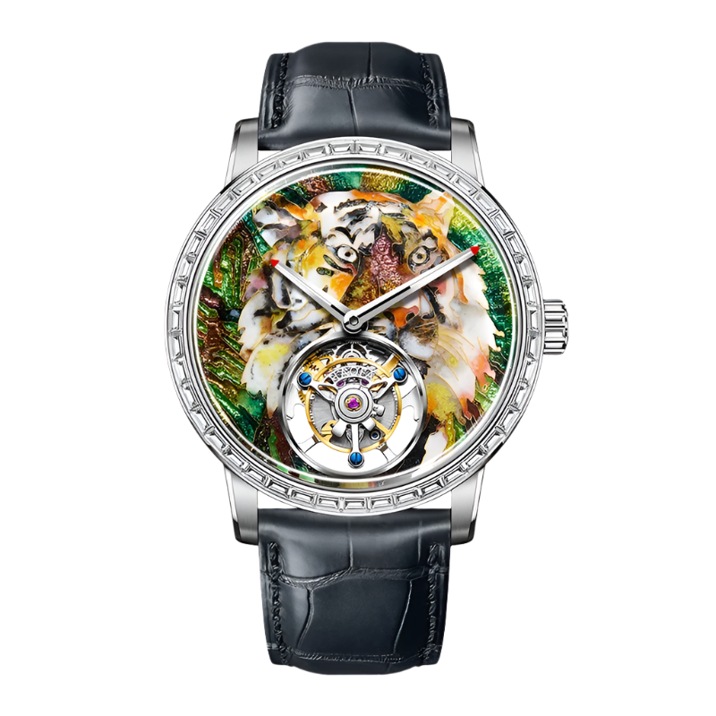 Hoafa Luxury Watch Flying Tourbillon Mechanical Men Watch Intangible Heritage Enamel Oriental Colored Zircon Bezel Designer 2261